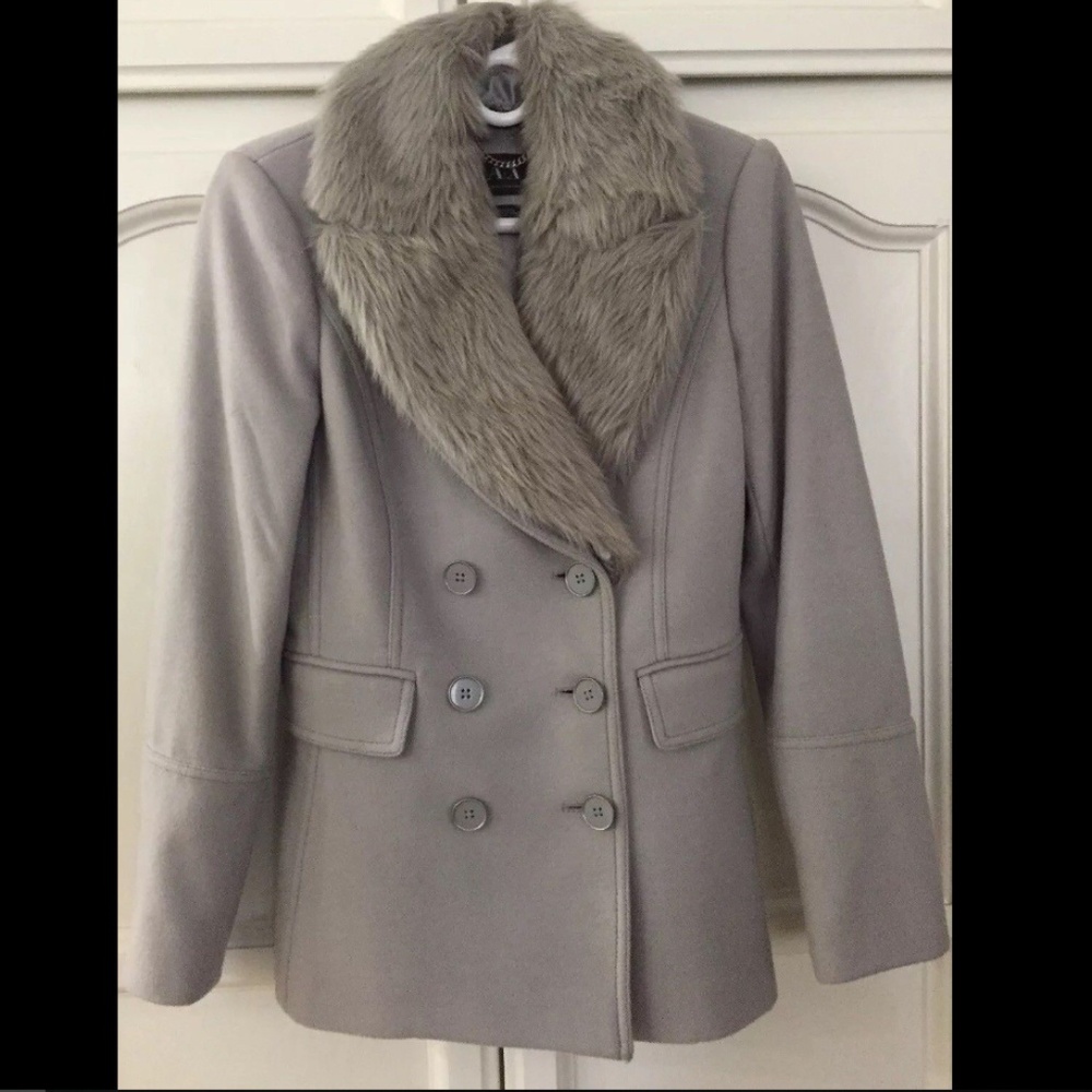 Armani Exchange Faux Fur Collar Peacoat